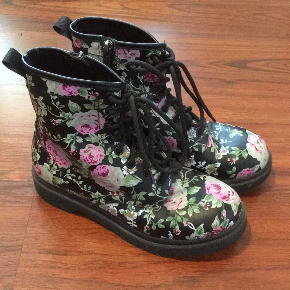 Flowered Dr Marten Style Combat Boots